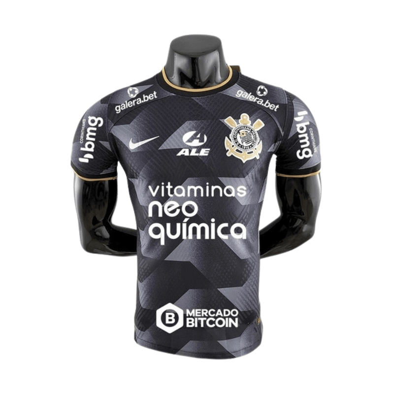 Camisa Corinthians I 22/23 Libertadores 2022 com Patch e Patrocinio - PLAYER -  Masculina - Branca e Preta